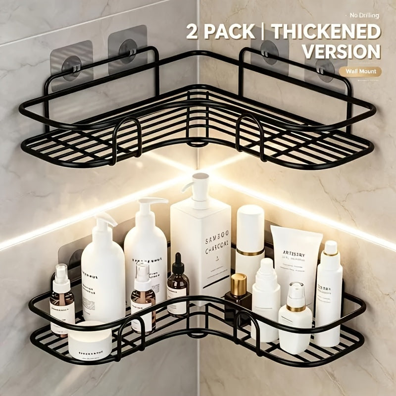 Corner Shower Shelf Wall Mounted Stainless Steel Bathroom Organizer, Multi-Compartment Caddy for Shampoo Conditioner Cosmetics, Anti-Rust Space-Saving Design, Black or White, Modern Shower Storage