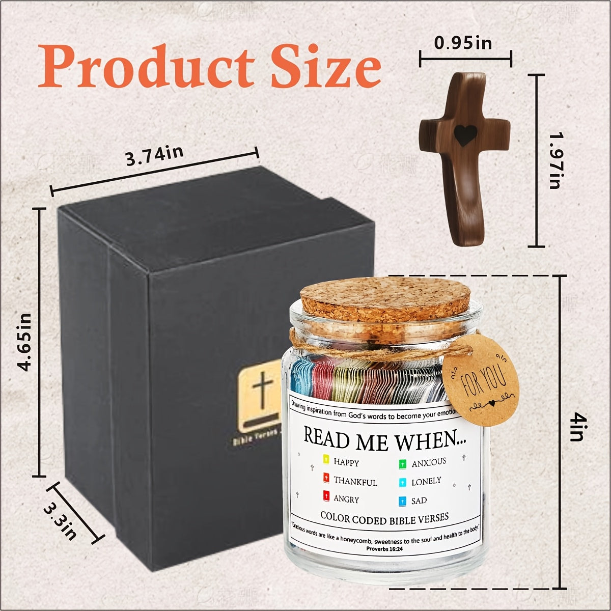 Bible Verse Scripture Jar 92 Cards with Wooden Cross Handmade Christian Gift – Inspirational Daily Scripture Cards for Women Faith Prayer Gift Easter Christmas