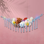Stuffed Animal Storage Hammock with Star Lights – Corner Mesh Toy Organizer with Hooks for Kids Room, Bedroom & Nursery | White, Black & Pink