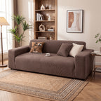 Chenille Sofa Cover Textured Stripe Elastic Full Cover Non-Slip Washable Scratch-Resistant Couch Slipcover for 1 2 3 4 Seater Living Room Office Green Gray Coffee Beige