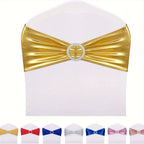 Spandex Chair Sash Bows 100-Pack Metallic Gold Silver Rose Gold Wedding Chair Belts Decorative Bow Ties for Banquet Event Party Chairs – Elastic Chair Bands for Wedding Reception Decoration