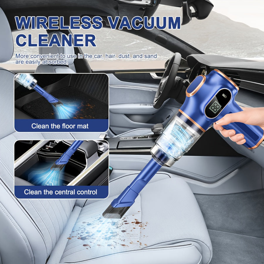 Cordless Handheld Vacuum Cleaner Digital Display – Type-C Fast Charging, Washable Filter, Pet Hair, Portable Vac for Car Interior Detailing, Home Upholstery & Office, Black Blue Upgraded Version