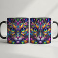 Psychedelic Cat Coffee Mug 11oz - Colorful Cute Cat Design Cup for Cat Lovers, Home & Office Use, Birthday & Holiday Gift