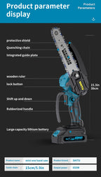 Mini Cordless Chainsaw Handheld Electric Pruning Saw with Splash Guard Security Lock Rechargeable Battery for Tree Branch Garden Yard Trimming Gift for Men