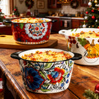 Giant Bohemian Hand-Painted Ceramic Bowl with Handles 101oz – Extra Large Microwave Oven Dishwasher Safe Serving Bowl for Soup, Salad & Family Dining – 2 or 4 Piece Set