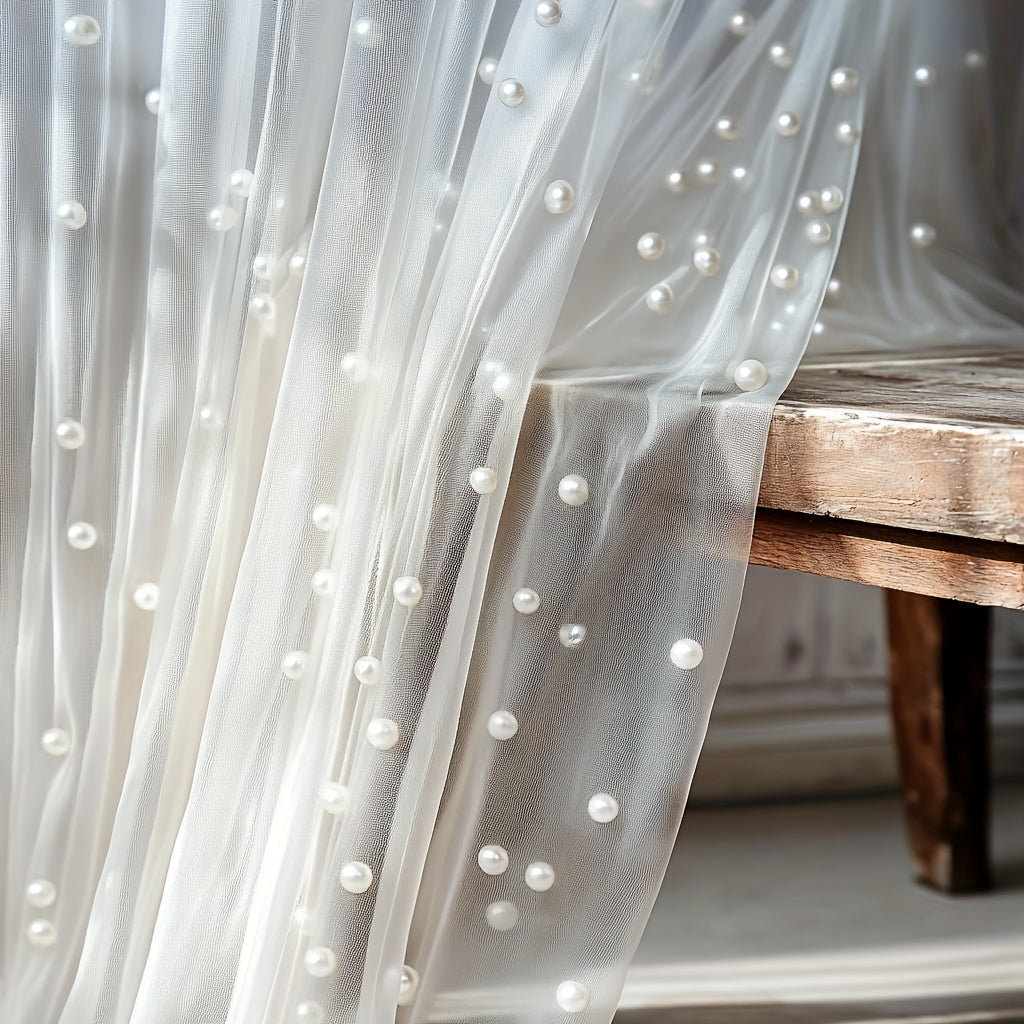 White Pearl Sheer Tulle Fabric 160x300cm 5.25x9.8ft for Wedding Party Home Window Wall Tabletop Decoration Festive Event Backdrop