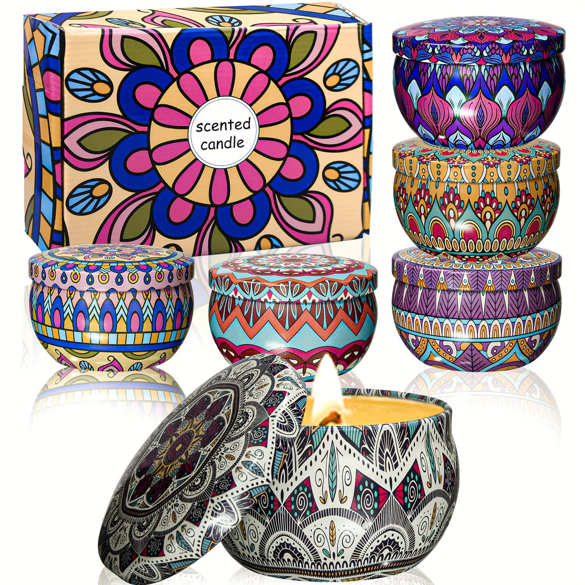 Scented Candles Gift Set 6 Pack – Soy & Vegan Wax Travel Candles in Rose, Orange, Jasmine, Lemon, Sage & Lavender – Aromatherapy Home Decor Candles for Yoga, Meditation, Birthday, Mother's Day & Valentine's Day