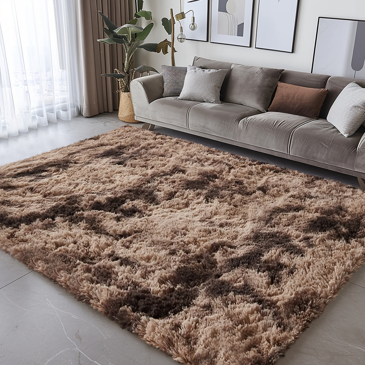 Velvet Shag Area Rug with Non-Slip Backing – Super Soft Plush Indoor Carpet for Living Room, Bedroom & Kitchen, Tie-Dye & Solid Colors, 5 Sizes