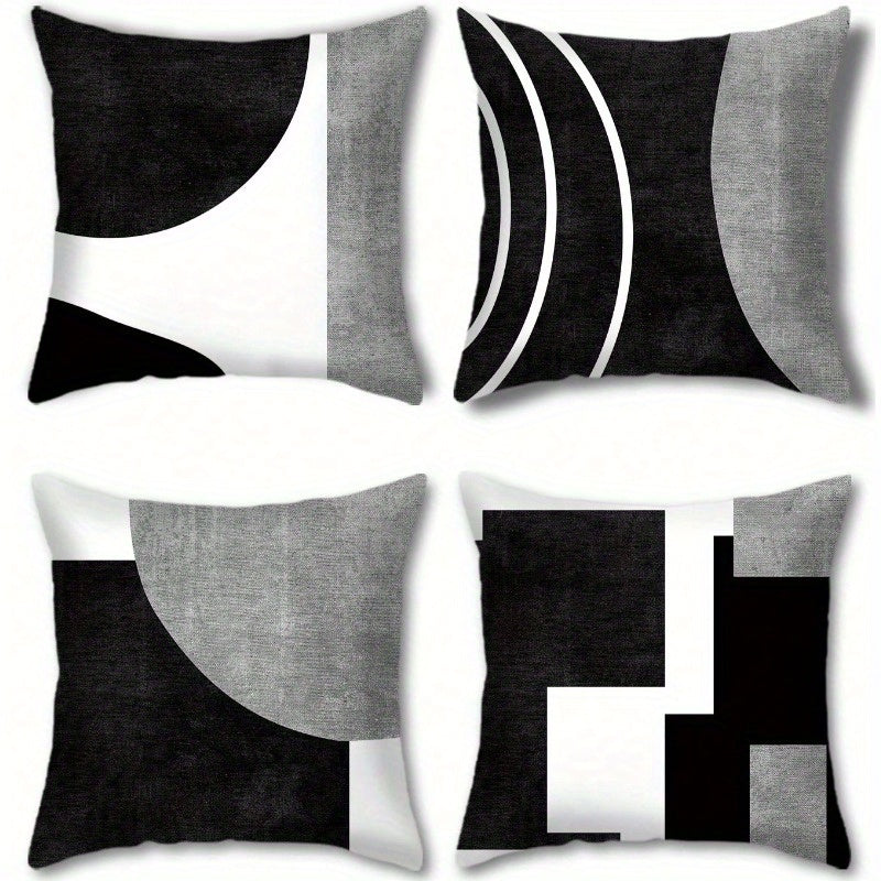 Geometric Pillow Covers 4 Pack 18x18 Black White Mid-Century Modern Abstract Decorative Cushion Covers Zipper Machine Washable for Sofa Bedroom Living Room