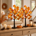 Fall Maple Leaf Tree Table Lamps 2-Pack 21 Inch Battery Powered 24 LED Warm Light Artificial Autumn Tree Lights for Thanksgiving Halloween Indoor Home Decor