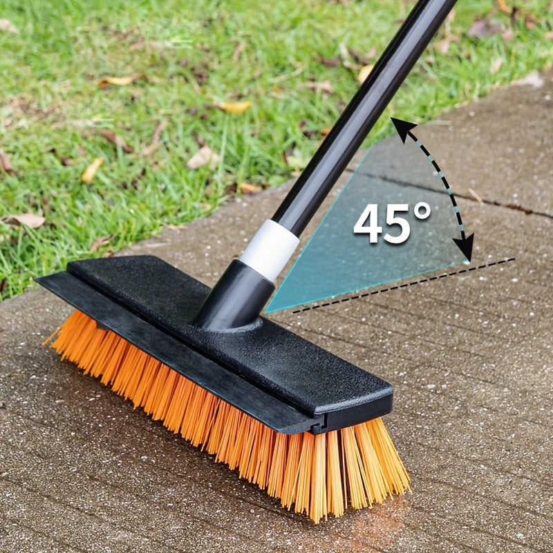 Heavy Duty Outdoor Floor Scrub Brush 10.24" Dual-Purpose with Water Scraper & Stiff Bristles – Hard Broom for Patio, Deck, Driveway & Concrete Cleaning, Home & Commercial Use
