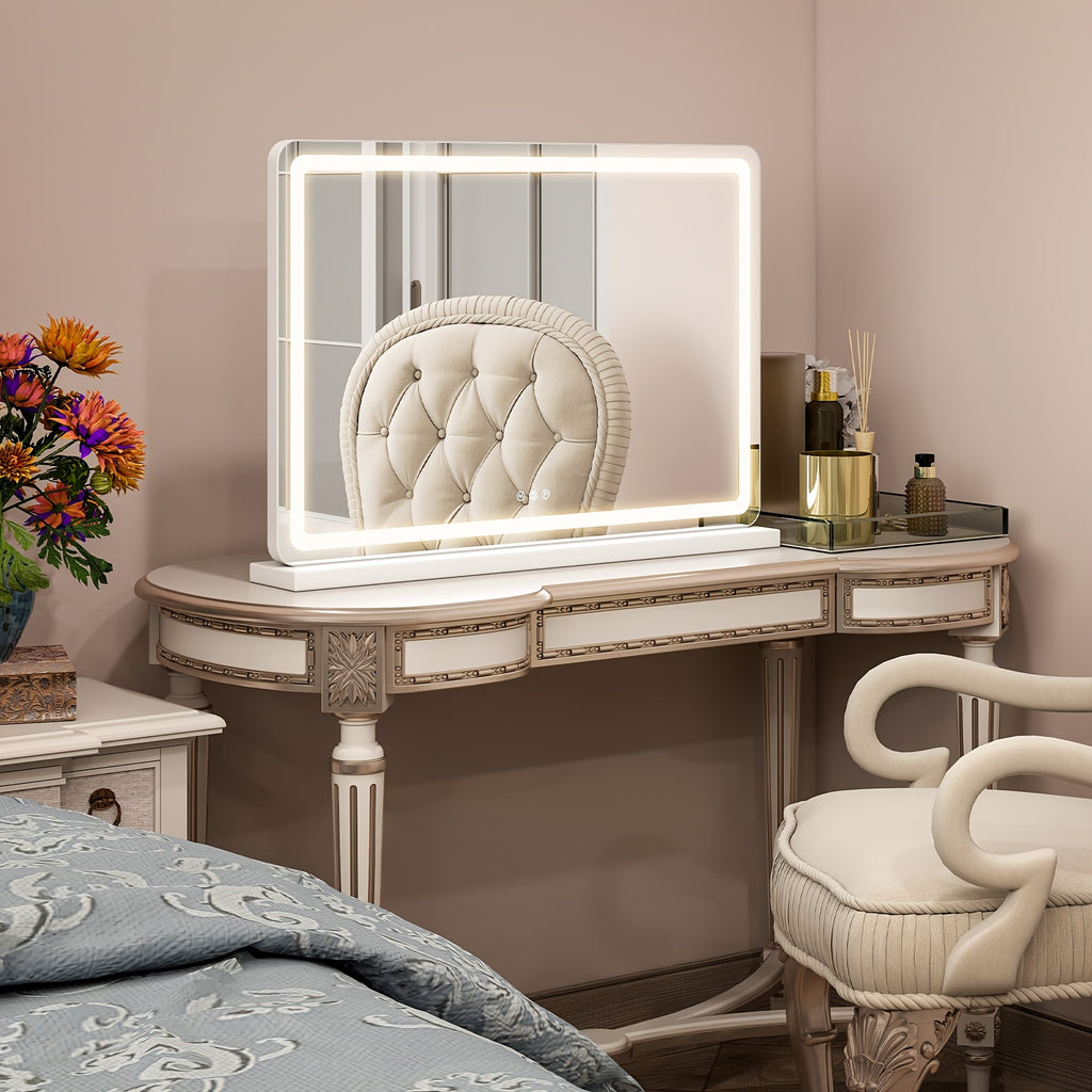 Smart LED Vanity Mirror with Dimmable Lights & Memory – 3 Color Modes, USB Port, Aluminum Frame, Hollywood Makeup Mirror for Bathroom, Bedroom & Desk, 13"x17" or 22"x19"
