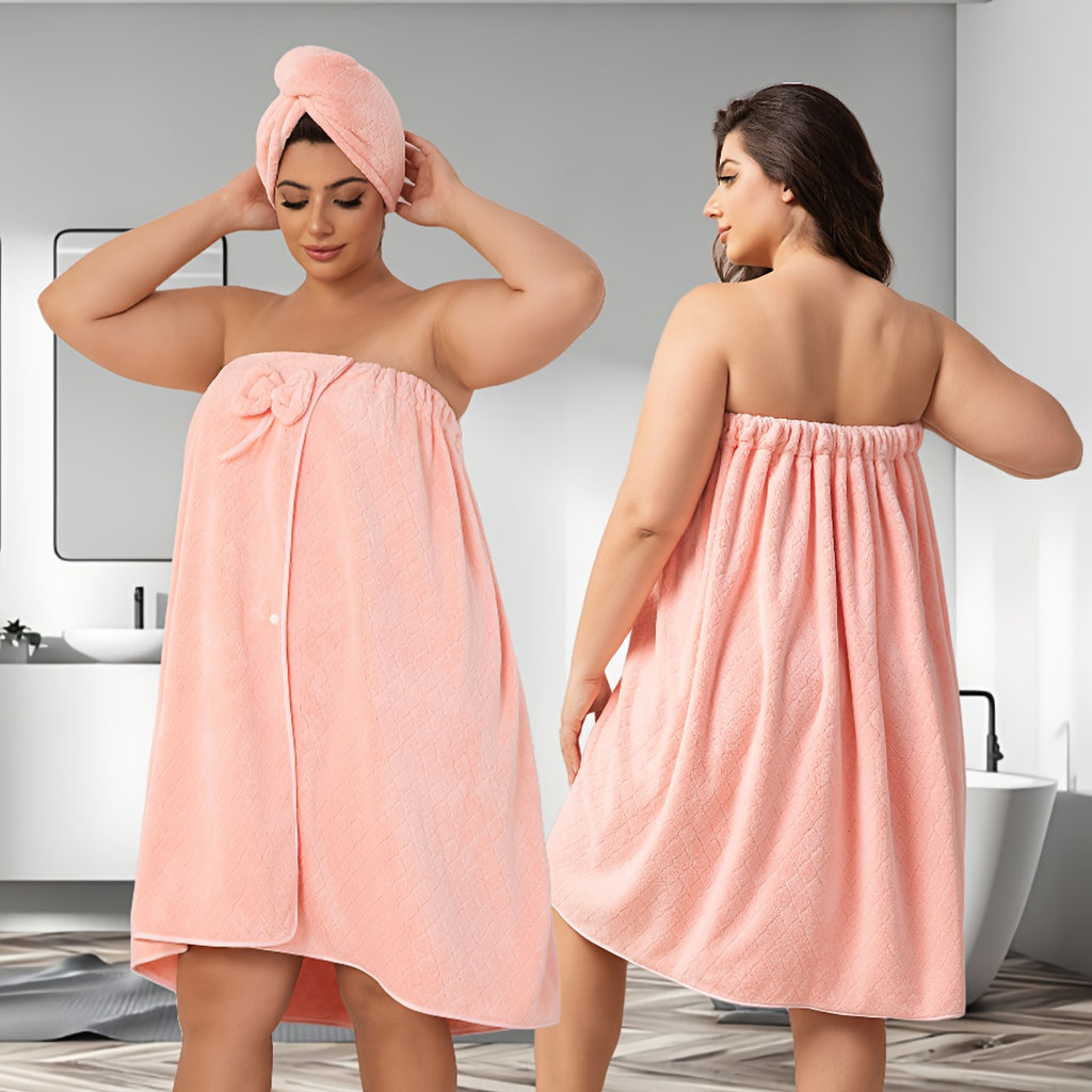 Extra Large Bath Wrap Skirt & Shower Cap Set of 2 – Super Absorbent Coral Fleece Body Wrap Towel, Adjustable M–XXXXL | Home, Travel, Sauna & Spa