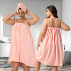 Extra Large Bath Wrap Skirt & Shower Cap Set of 2 – Super Absorbent Coral Fleece Body Wrap Towel, Adjustable M–XXXXL | Home, Travel, Sauna & Spa