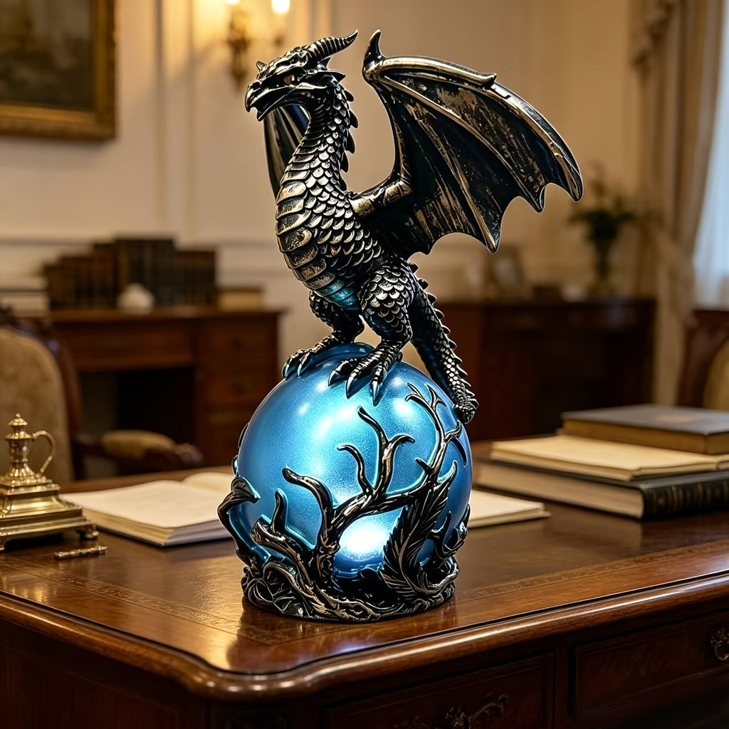 Gothic USB Night Light LED Resin Carving with Luminous Sphere – Ambient Bedroom Living Room Decor Light for Festival Parties, Collectors & Gothic Gift Enthusiasts