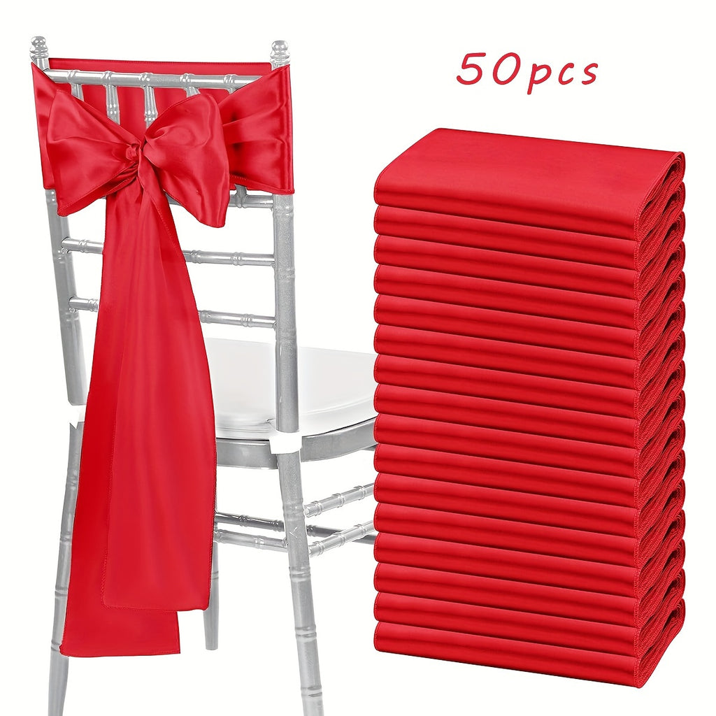 50pcs Satin Chair Sashes Bow Ribbons for Wedding Reception Banquet Restaurant Party Hotel Event Decoration – Universal Chair Belt Streamer 7 x 108 Inches