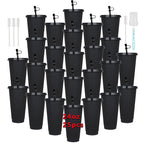 25-Pack Reusable Party Cups 24oz with Lids, Straws & Dust Plugs – Large Plastic Tumblers for Iced Coffee Smoothies Cold Drinks, Includes Cleaning Brush, Multiple Colors