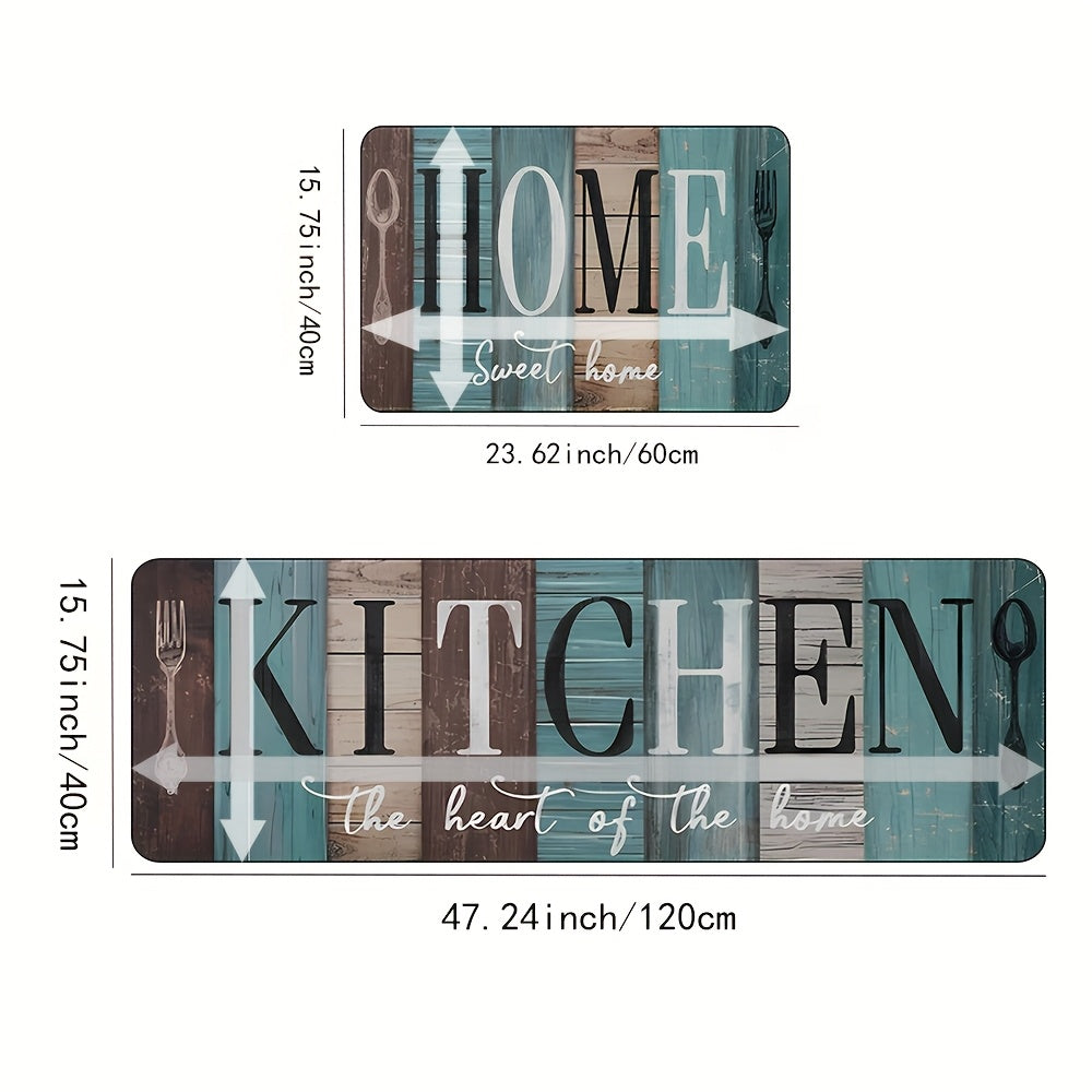 2-Piece Diatomaceous Earth Kitchen Mat Set – Green-Brown Wooden Plank Pattern, Machine Washable, Non-Slip & Soft for Kitchen, Bathroom, Hallway & Bedroom