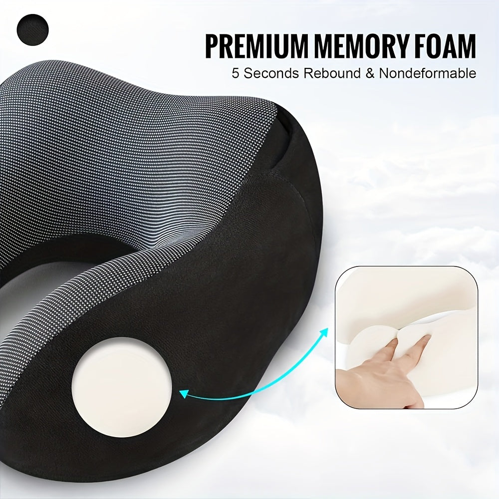 Hooded U-Shaped Travel Neck Pillow with Hood & Light-Blocking Cover – Airplane Nap Pillow for Adults, Home Office Sleep Support, U-Shape Neck Rest
