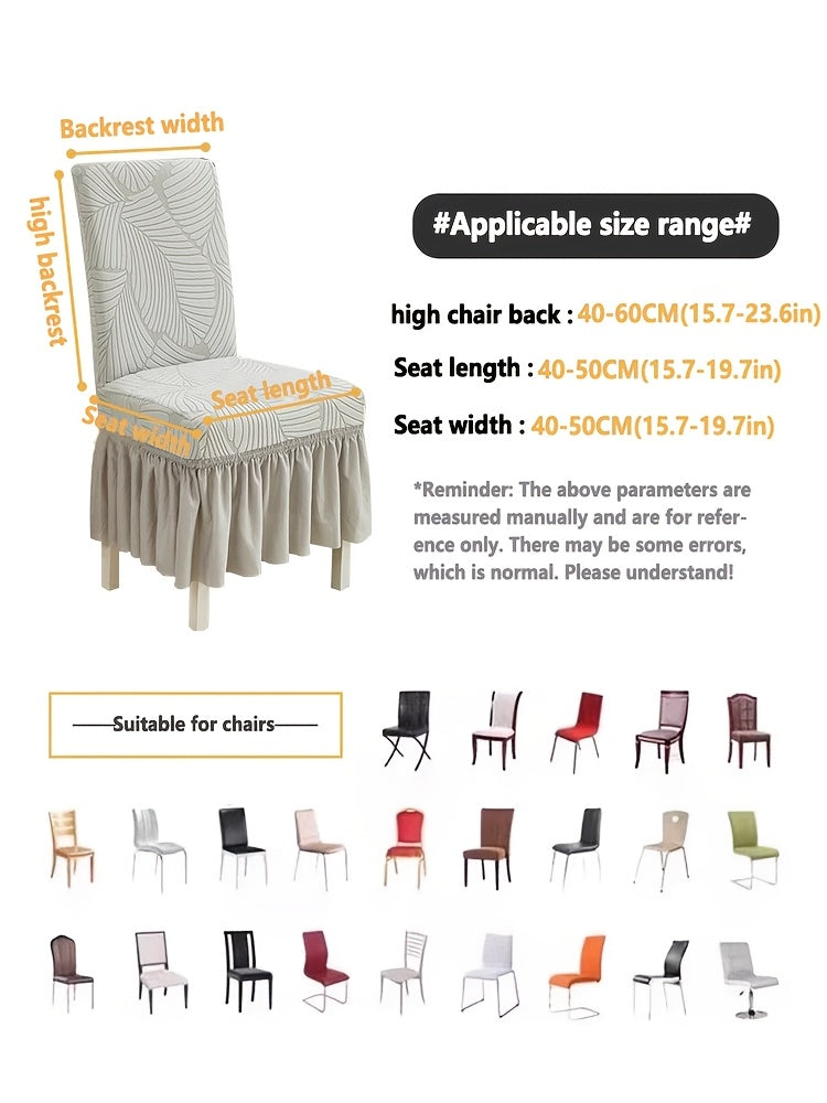 Jacquard Leaf Stretch Dining Chair Covers with Skirt 4 or 6 Pack, Universal Removable Parsons Chair Slipcovers for Dining Room Kitchen Wedding Party Banquet
