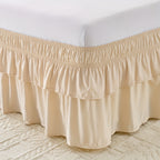 Dust Ruffle Bed Skirt 16 Inch Drop Elastic Wrap Around – Double Ruffle Easy Install Machine Washable, Twin Full Queen King CK, 10 Colors