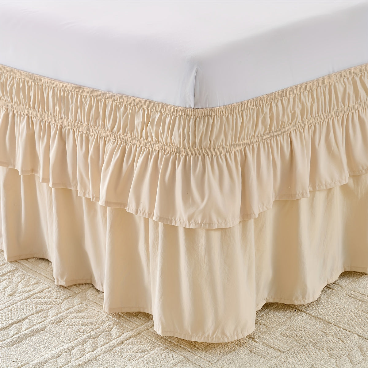 Dust Ruffle Bed Skirt 16 Inch Drop Elastic Wrap Around – Double Ruffle Easy Install Machine Washable, Twin Full Queen King CK, 10 Colors