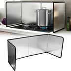 Stainless Steel Splatter Guard 4-Panel Foldable 31.5" - Extra-Wide Grease Splash Shield, Heat Resistant Nonstick Coating, Kitchen Backsplash Protector for Gas Range & Frying Pan | Nuvia Haven