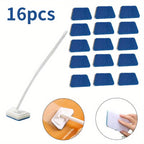 2-in-1 Bath Scrubber & Squeegee 16-Piece Cleaning Brush System with 22" Handle – 90° Rotating Head, Replaceable Sponge, Nylon Bristles for Bathroom, Kitchen, Patio & Outdoor Surfaces