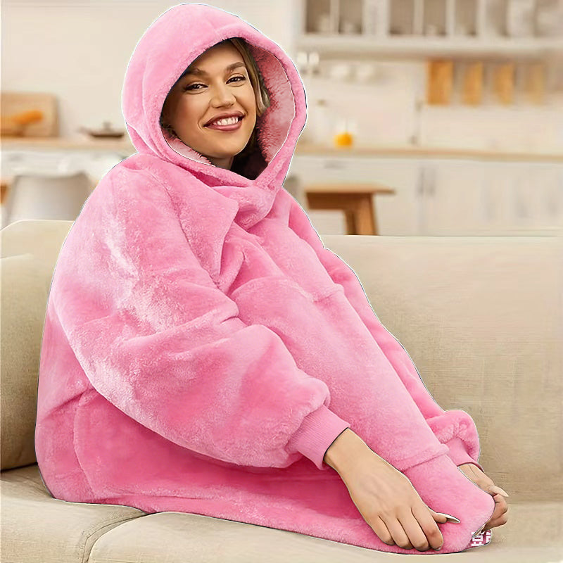 Hoodie Wearable Blanket for Men & Women – Thick Flannel Oversized Sweatshirt Blanket with Pockets, Soft Cozy Warm Winter Lounge Wrap for Adults