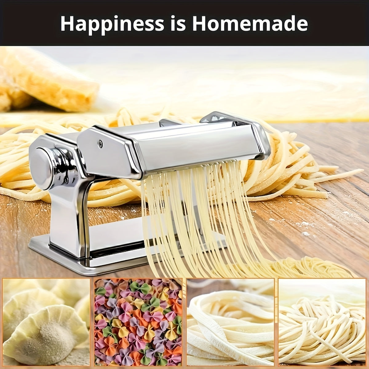 2-in-1 Pasta Maker Machine with Roller & Cutter - 8 Adjustable Thickness Settings, Makes Spaghetti, Fettuccine, Lasagna & Dumpling Wrappers