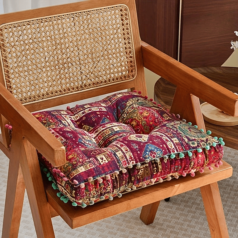 Moroccan Boho Meditation Floor Cushion Pad Thick Soft 100 Percent Linen Cover Bohemian Style for Living Room Bedroom Dining Room Office
