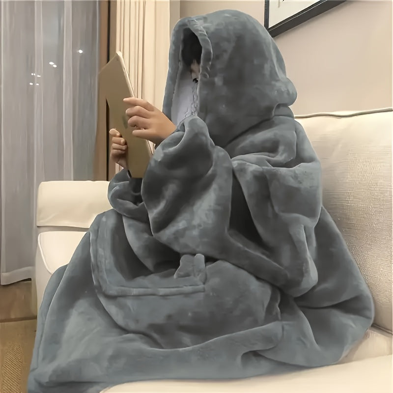 Wearable Hoodie Blanket Sherpa Fleece Reversible with Kangaroo Pocket Ultra Soft Cozy Snuggle Blanket Sweatshirt for TV Sofa Outdoor Light Grey Dark Gray Pink Black 36x34 Inch