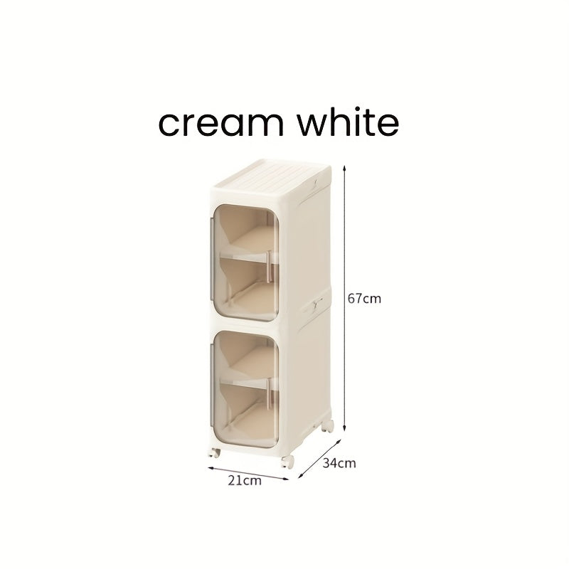 Bathroom Storage Cabinet 1 2 3 4 Tier Foldable Plastic Organizer with Doors and Shelves – Space-Saving Under Sink & Counter Solution