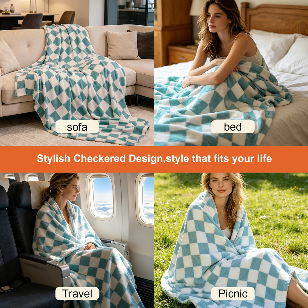 Plaid Fleece Throw Blanket Soft Thick Reversible Faux Rabbit Hair Feel Warm Cozy Blanket for Couch Sofa Bed Office Camping All Seasons Pink Blue Plaid 50x60 60x80 Inch