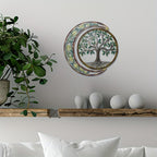 Moon & Green Tree Iron Wall Sculpture 15.75×15.75 Inch – Art Deco Metal Wall Hanging Decor for Home, Patio, Yoga Studio & Teahouse, Holiday Gift for Wedding, Christmas, Thanksgiving & Halloween