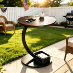 2-Tier Metal Outdoor Side Table, Floral Round Balcony & Patio Table, Sturdy Compact Design, Easy Assembly, for Patio, Courtyard, Balcony & Garden — Multiple Styles