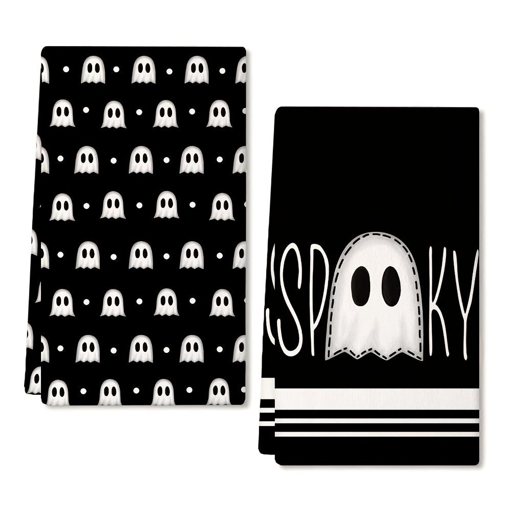 Halloween Hand Towels Set of 2 - 18x26 Inch Soft Polyester Kitchen and Bathroom Towels with Spooky Halloween Designs - Decorative Hand Drying Towels for Halloween Decor and Gifting