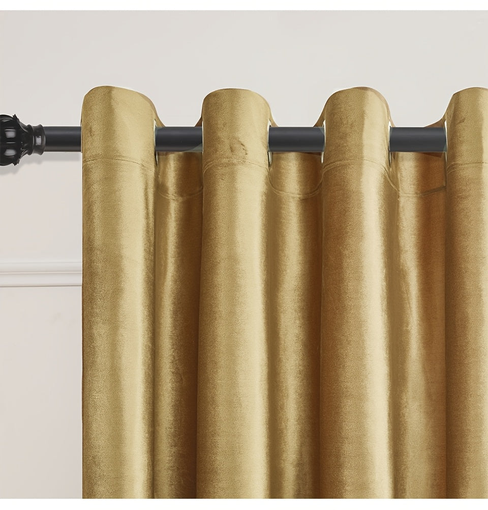 Velvet Grommet Curtains 4 Panels – Room Darkening Thermal Flannel Drapes for Living Room & Bedroom, Luxury Soft Window Panels, 52"W Multiple Lengths, Golden Hot Pink Champagne Taupe