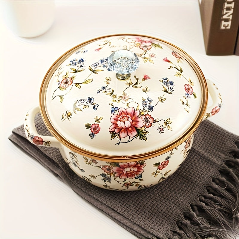 Enamel Diamond Soup Pot – Thick-Walled Double Handle Stew Pot, High-Temp Resistant, 2 Designs & 2 Sizes, Electric Stove Gas Flame Compatible