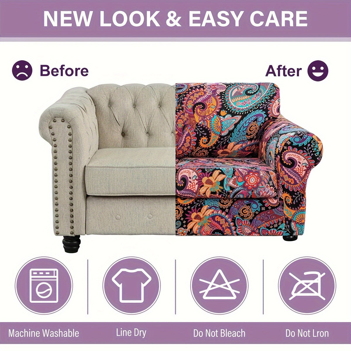 Boho Floral Sofa Slipcover Set with Separate Seat Cushion Covers – Washable Stretch Couch Cover for Armchair Loveseat Sofa, Drawstring Fit, Pet Friendly, 6 Colors