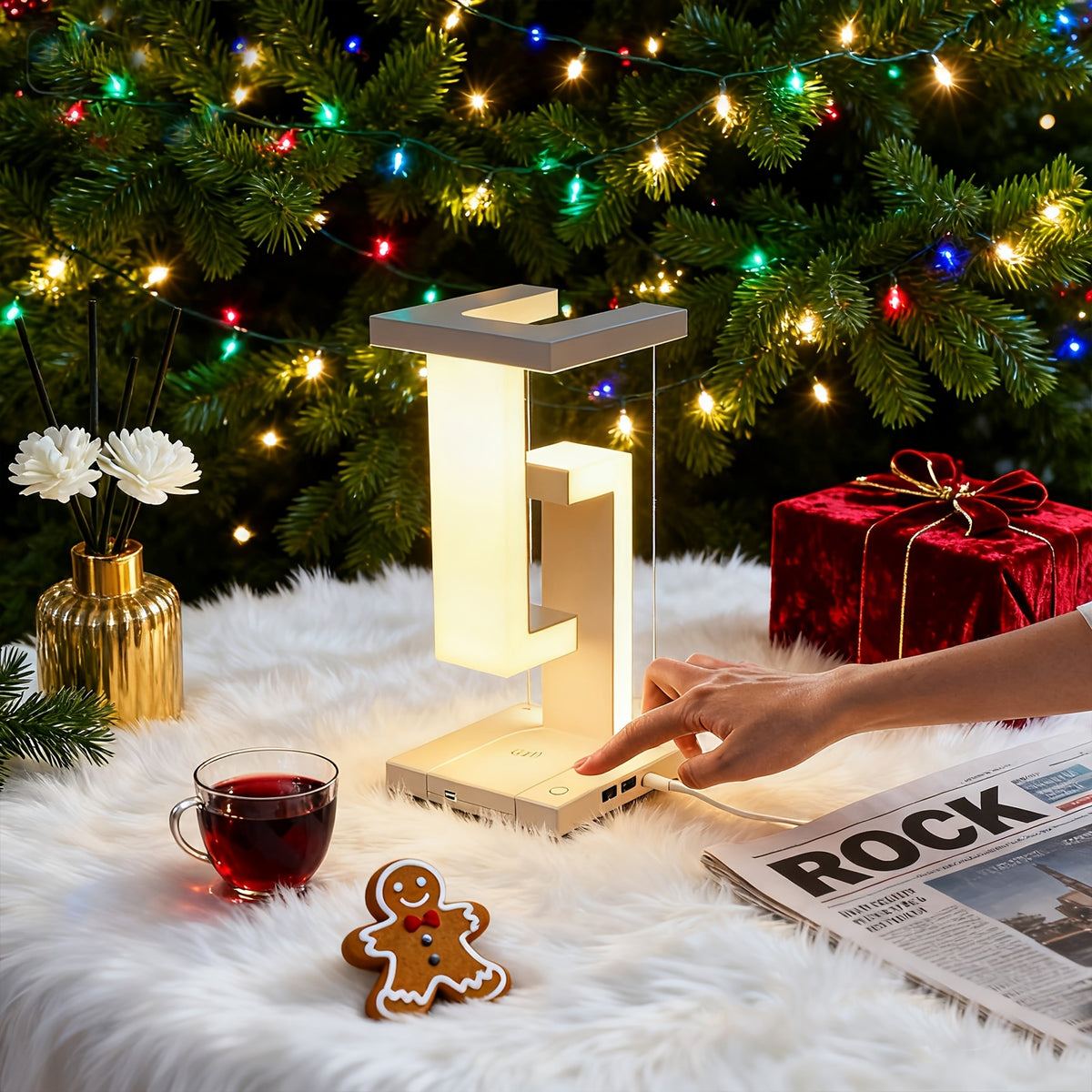 Floating Rotating Lamp with Wireless Charging, Color-Changing LED Table Lamp, Bedside Nightstand Lamp with Atmosphere Night Light – Home & Party Decor