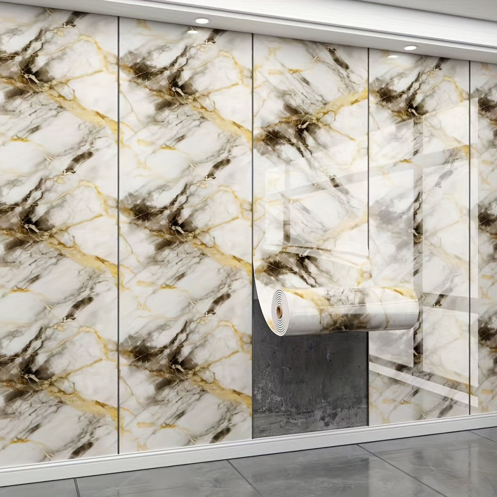 3D Marble Peel and Stick Wall Tile Stickers – Self-Adhesive Removable Glossy Glitter Backsplash Decals for Kitchen, Bathroom, Living Room & Bedroom Wall Makeover