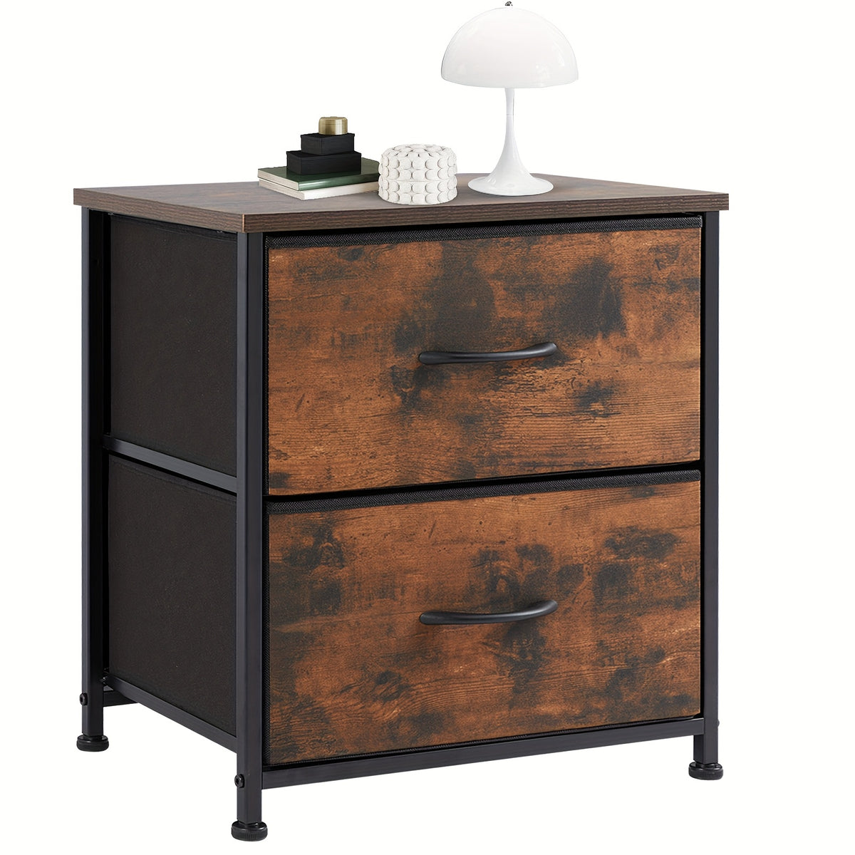 Nightstand with 2 Drawers & Removable Fabric Bins - Small Bedside Dresser for Bedroom, Dorm, Entryway & Small Spaces, 1pc or 2pcs Set, 4 Colors