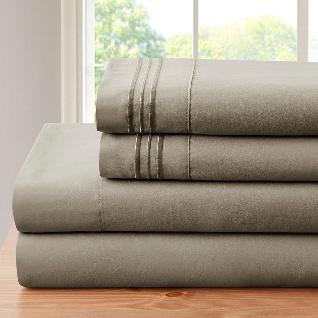 Bamboo Sheet Set 4-Piece 1800 Thread Count Deep Pocket – Soft Breathable Embroidered Bed Sheets Twin Full King, Wrinkle & Fade Resistant Microfiber Bedding Set