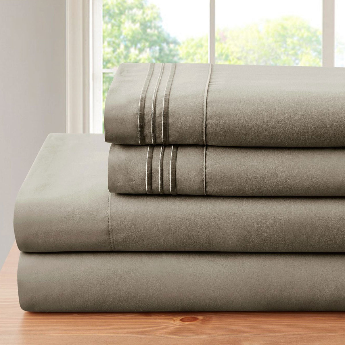 Bamboo Sheet Set 4-Piece 1800 Thread Count Deep Pocket – Soft Breathable Embroidered Bed Sheets Twin Full King, Wrinkle & Fade Resistant Microfiber Bedding Set
