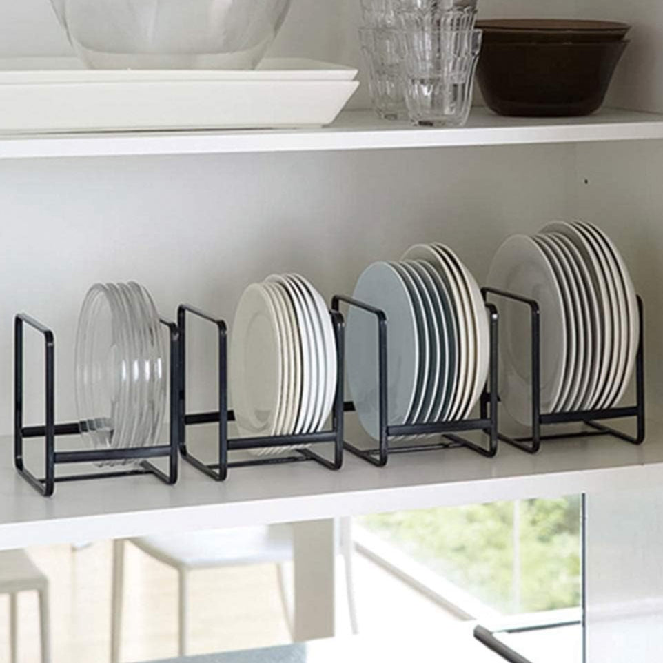 4-Pack Stainless Steel Cabinet Plate Organizer Dish Rack Set Space-Saving Bowl Holder Dish Drying Rack for Kitchen Counter Cabinet Storage