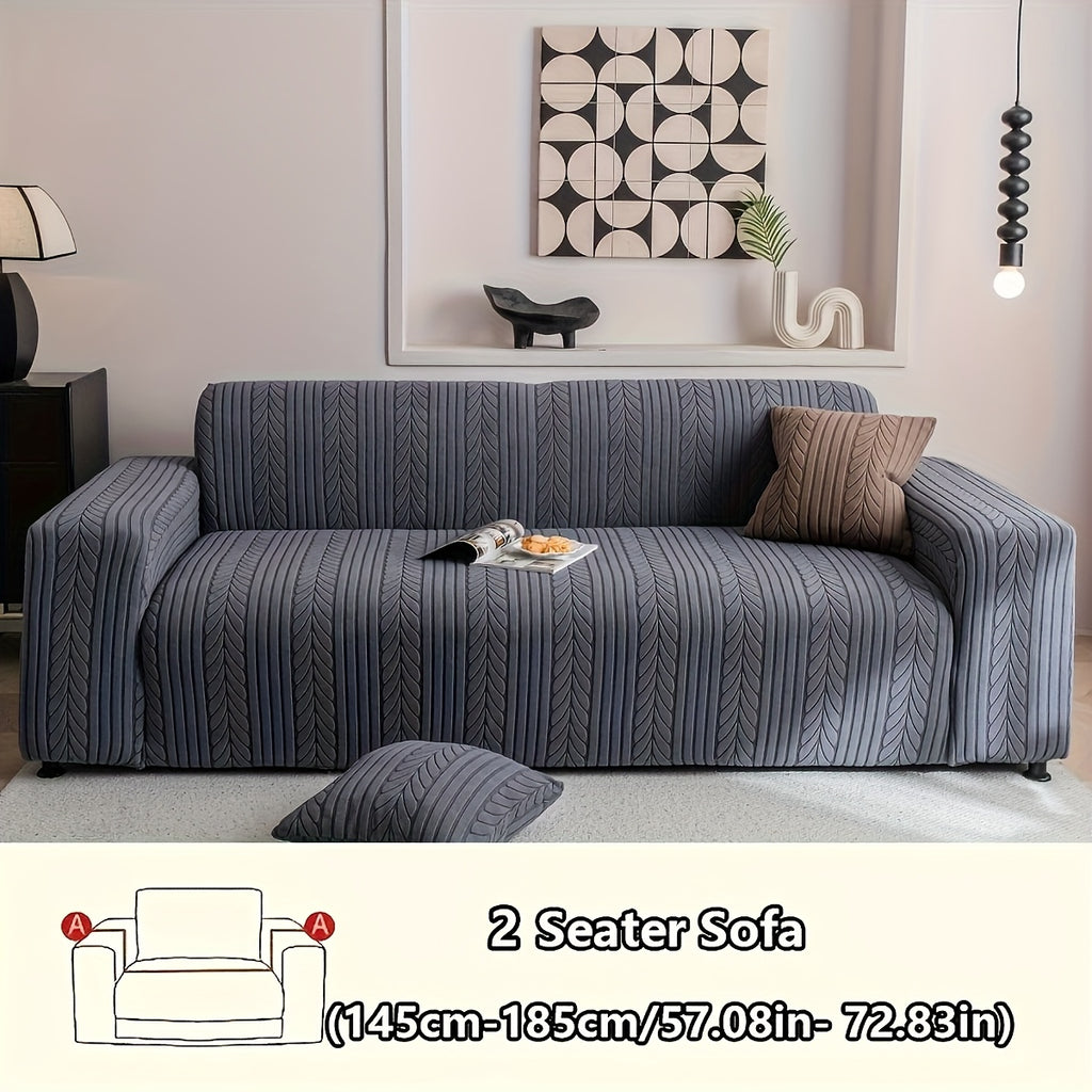 Striped Sofa Cover Washable Stretchy Slip-Resistant Zigzag Textured Couch Slipcover – Fits 1 to 4 Seaters, Scratch Protection, Classic Durable Design for Living Room Furniture