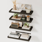 Rustic Wooden Wall Mounted Storage Shelves Set of 4 Floating Wall Shelf for Bedroom Living Room Bathroom Closet Decor Black Brown White Gray