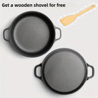 Deep Cast Iron Skillet 8.66 Inch with 2 Handles and Wooden Shovel Flat Bottom Frying Pan Oven Stovetop Grill Campfire Safe for Steak Bread Pizza Camping