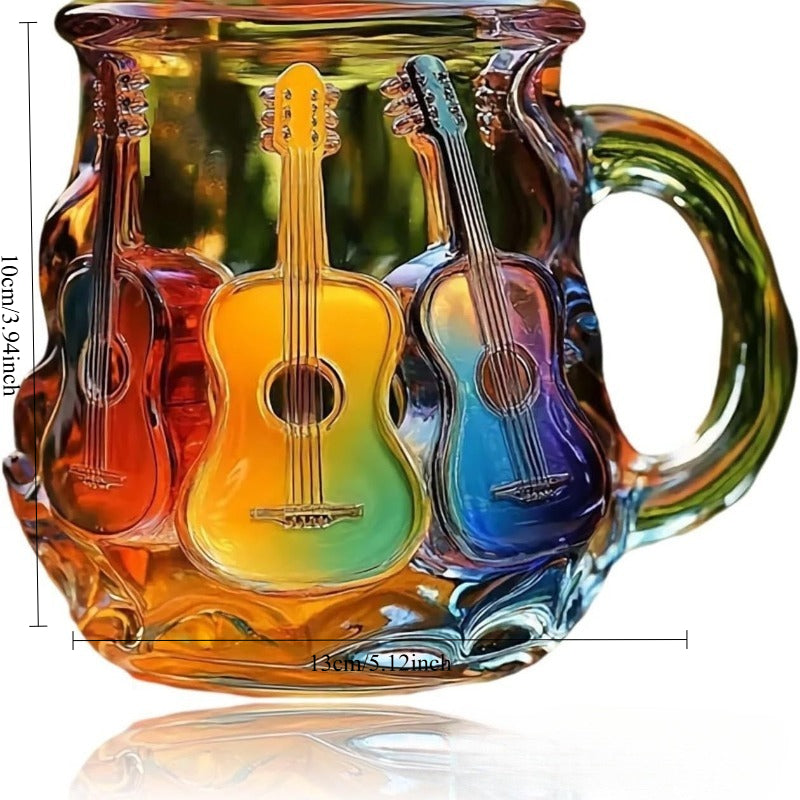 Guitar Painted Coffee Mug - Musical Art Design Cup, Creative Craftware Ornament, Hand Painted Guitar Pattern Drinkware for Music Lovers, Unique Gift, Home Decor Accent